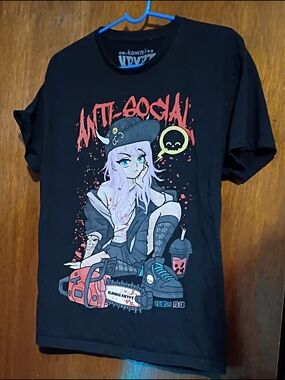 "Anti-Social" Black Graphic Tee - Short Sleeve